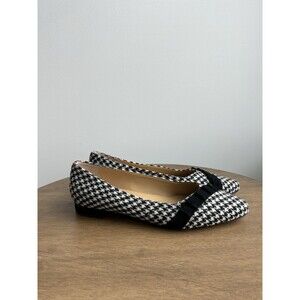 Talbots Edison Velvet Ruffle Houndstooth Tweed Ballet Flats Black White Size 8.5